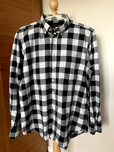 Simon Carter Men's Shirt Long Sleeve 100% Cotton Flannel Black White Check XL - Picture 1 of 7
