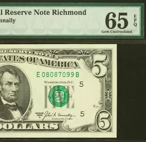 1969A $5 Federal Reserve Note PMG 65EPQ - Richmond - 08087099 - Picture 1 of 3