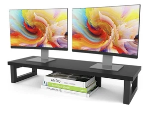  Dual Monitor Stand Riser, Wood and Steel Monitor Stand Riser, Large Black - Picture 1 of 6