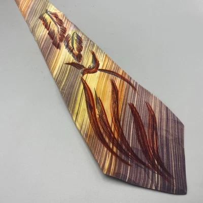 Corbata oscilante vintage años 40 Wembley cepillada a mano plumas de pájaro hojas como está Foto 1 de 4