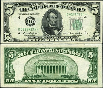 FR. 1962 D* $5 1950-A Federal Reserve Note Cleveland D-* Block AU+ Star - Image 1 of 3