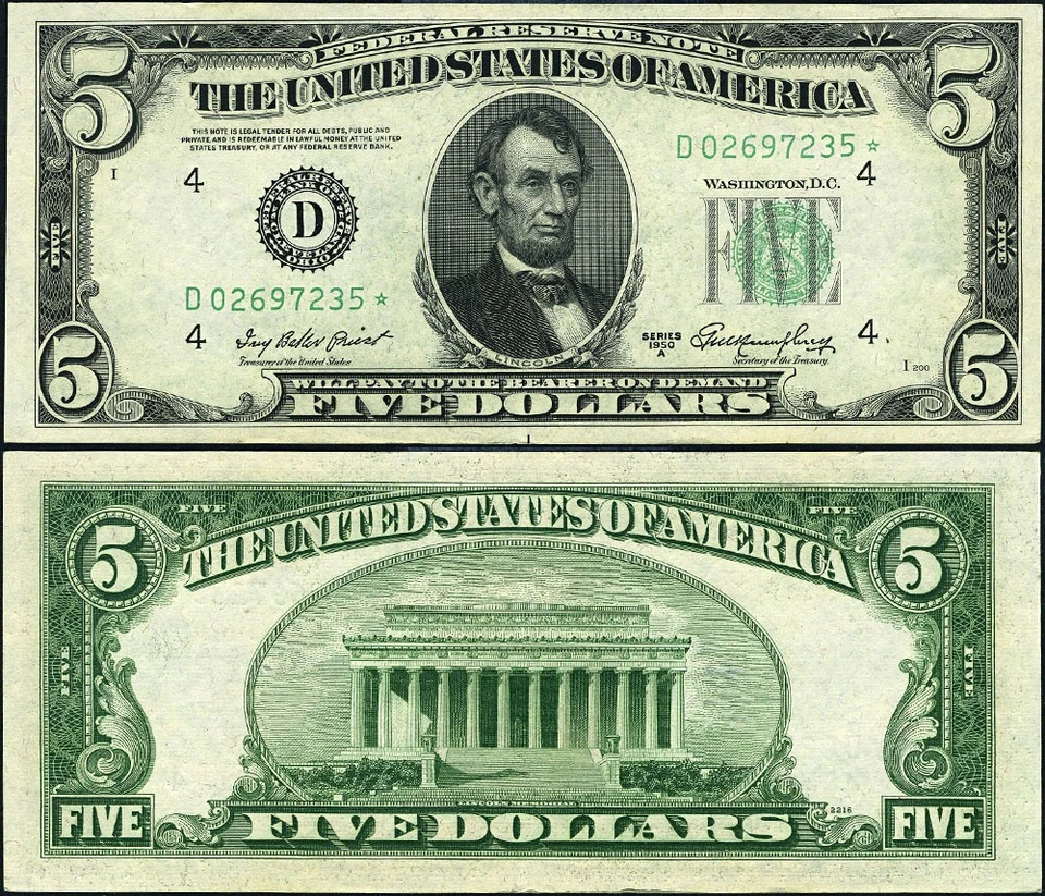 FR. 1962 D* $5 1950-A Federal Reserve Note Cleveland D-* Block AU+ Star - Image 1 of 3