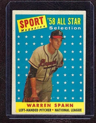 1958 Topps Baseball #494 Warren Spahn, All-Star, Milwaukee Braves, Salón de la fama, ¡Ex! Foto 1 de 2