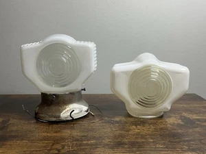 Art Deco Wall Light White & Clear Glass Shades Fixture Pull Chain Outlet - Picture 1 of 9