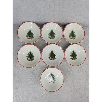 Cuthbertson American Christmas Tree Bowls Set de 7 Borde Rojo Hecho en Inglaterra Foto 1 de 4
