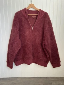 Suéter de piel de oveja Barefoot Dreams CozyChic talla 3XL rojo Sherpa cuarto cremallera - Imagen 1 de 6