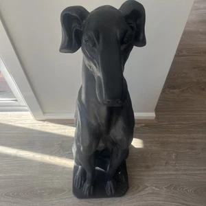 Greyhound Dog Sitting On Base Statue Sculpture 82 cm Large Black Home Decor - Picture 1 of 8