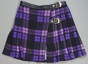 Versace Wool Mini Kilt Tartan Skirt Size 10UK / 42 Purple Black Plaid - Picture 1 of 7