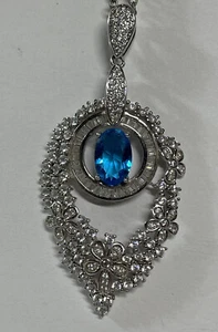 Sterling Silver 925 Blue Topaz CZ Enhancer Pendant - Picture 1 of 5