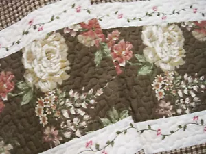 Again @ Shabby Rose Trail Brown Gingham Patch Cotton Quilted Floor Mat Rug L - Picture 1 of 6