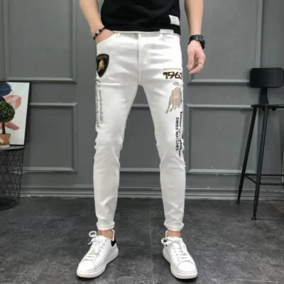 New Men Luxury Jeans Diamond Bull Rhinestones Fashion Trousers High Quality - image 1 of 4