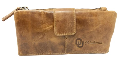 Women's University of Oklahoma Sooners Clutch Wallet Leather Snap Clutch Cover