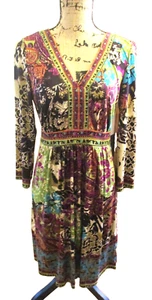 ECI New York Womens Multicolor Floral V-neck Dress, 3/4 Sleeve, Tie Back, Size M - Picture 1 of 11
