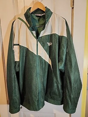 Chaqueta cortavientos de baloncesto de malla verde REEBOK de colección con cremallera frontal talla 2XL Foto 1 de 4