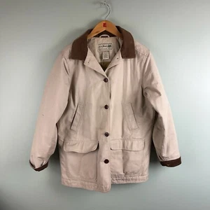 Vintage LL Bean Tan Work Chore Coat Womens LG Thinsulate Quilt Lined Cord Collar - Picture 1 of 9