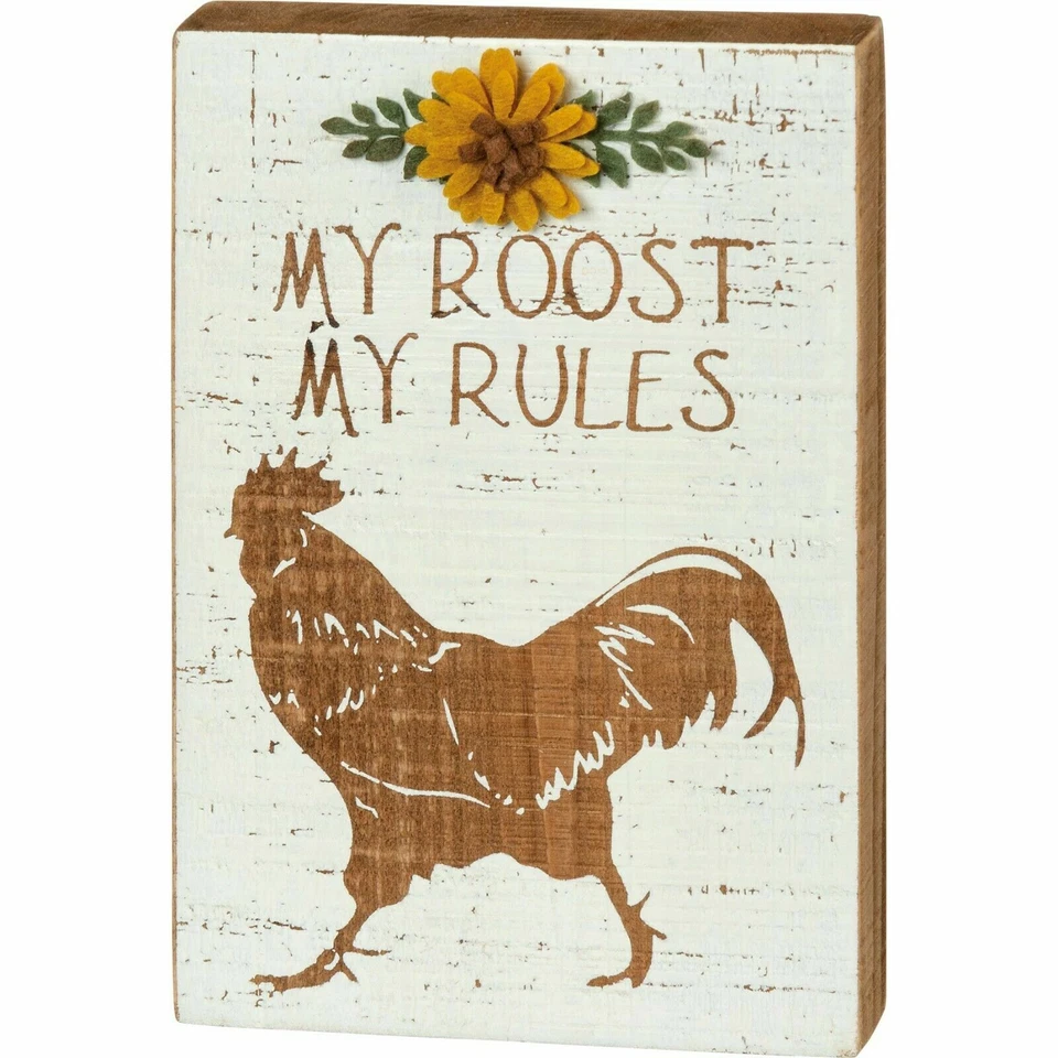 Primitives by Kathy Sign My Roost My Rules 3D Floral Farmhouse Decor Rustic  - Image 1 of 1