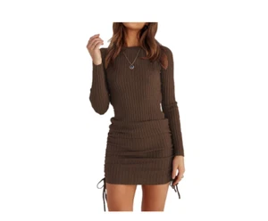 OWIN Damen Langarm Rippstrick Freizeit Bodycon Braun - Größe: Small (8-77CB) - Bild 1 von 5