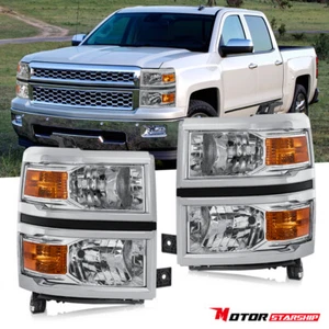 For 2014-2015 Chevy Silverado 1500 Chrome Headlights Headlamps Left + Right Pair - Picture 1 of 9