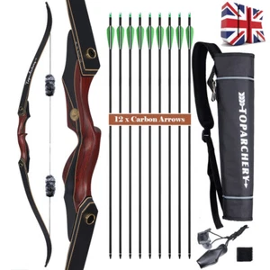 Archery 60" Takedown Recurve Bow Wooden Riser Carbon Arrow Quiver Hunting Bow - Picture 1 of 29