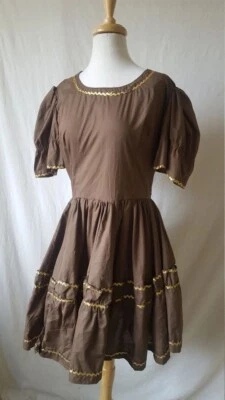 Vestido de Baile Cuadrado Vintage Años 70 Pradera Western Volantes Falda Completa Mediano Foto 1 de 4