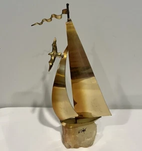 "Escultura náutica hecha a mano John DeMott velero de latón gaviota base de ónix 12""" - Imagen 1 de 13