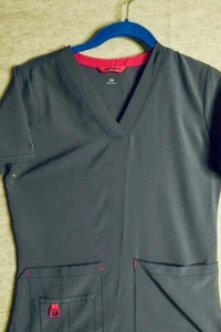 Carhartt Scrub Top Womens Gray XS Medical Wear Pink trim - Picture 1 of 7