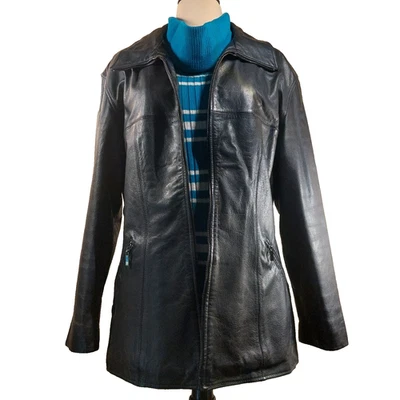 Chaqueta de cuero negra vintage - unisex - NY - piel gruesa genuina - talla L/XL Foto 1 de 4