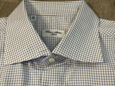 Cesare Attolini Napoli Dress Shirt 44 17.5 Blue Windowpane Check Italy Luxury - Image 1 of 4