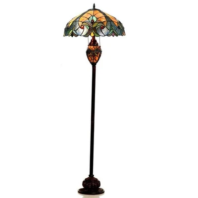 Elegant Tiffany Stained Glass Floor Lamp 3 Light Victorian Bronze Art Deco Decor - Image 1 of 3
