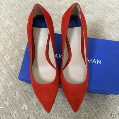 Stuart Weitzman Mujer Gamuza Roja 2” Bombas Punta Excelente Talla 7 Foto 1 de 4