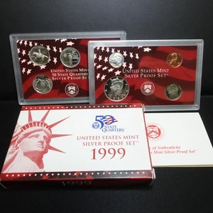 1999 U.S Mint 50 State Quarters Silver Proof Set BOX & COA - Picture 1 of 5