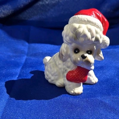 Josef Original Vtg Christmas White Bichon Frise Dog Ceramic Figurine Santa Hat - Изображение 1 из 4