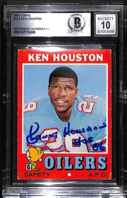 1971 Topps 113 Ken Houston HOF RC BGS autografado 10 BAS HOF 86 C88917 - Imagem 1 de 2
