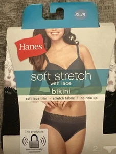 2 Pair HANES Soft Lace Trim Stretch Fabric Bikini Pnties ~ Size XL / 8 NWT - Picture 1 of 1