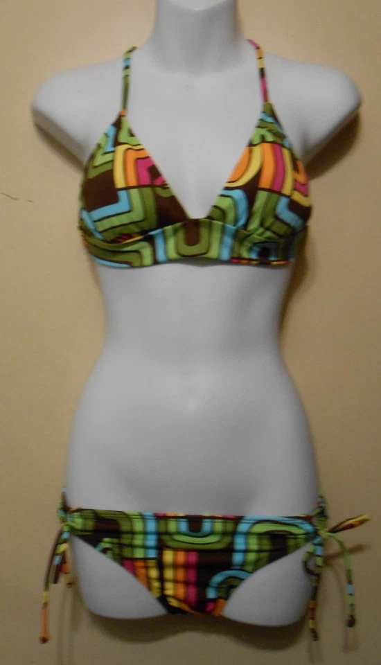 Roxy Junior Criss Cross Halter Lowrider Tie Bikini Swimsuit Coffee Small (S) - Image 1 of 2