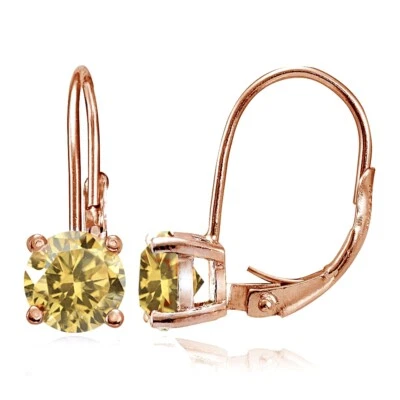 Rose Gold Flashed Sterling Silver Citrine 6mm Round Leverback Earrings - Image 1 of 4