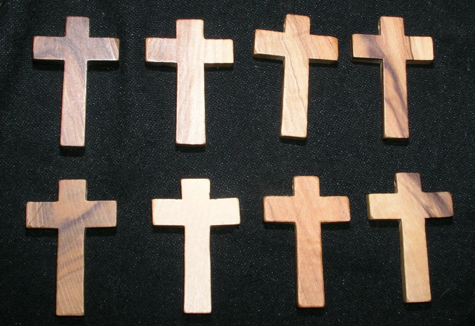 Olive Wood Cross Pendants Polished Drilled Holes Crafts Jewelry Making Set of 8 - Image 1 of 4