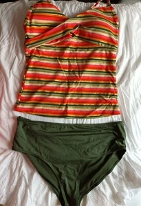 Juego de tankini multicolor a rayas acolchado cintura alta sin marca pequeño/mediano - Imagen 1 de 4