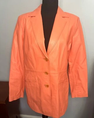 Vintage Terry Lewis Women's Leather Jacket Coral Size S Blazer - Image 1 of 4
