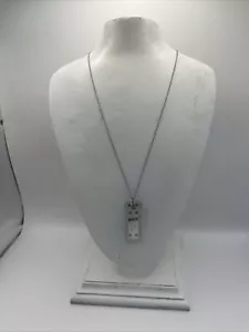 MICHAEL KORS SILVER TONE DOG TAG S/STEEL+ACRYLIC,CHAIN LINK NECKLACE - Picture 1 of 8