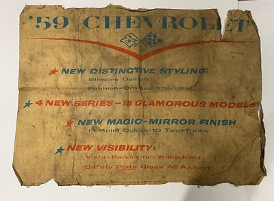 Rare 1959 Chevrolet Dealer Showroom Cloth Banner 15 Models New Styling Sign - Image 1 of 4