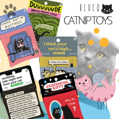 Juguetes divertidos BlueQ para hierba gatera | Divertida hierba gatera orgánica | Las mejores bolsas de algodón para mascotas peludas Foto 1 de 3