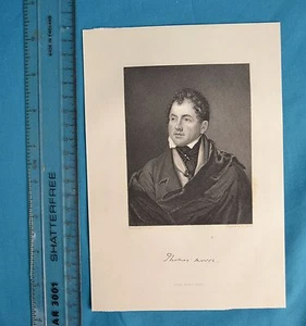 Original 1846 Antique Engraving Print Thomas Moore Irish Poet Adcock Fisher - Picture 1 of 1