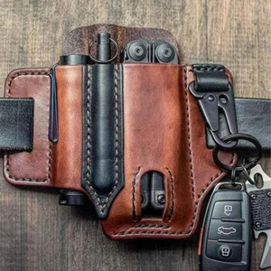 EDC Leather Sheath For Knife Belt Flashlight Holster Multitools Organizer US NEW - Picture 1 of 11