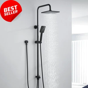 WELS Twin Hose Shower System 8" Rain Shower Sliding Rail 3-Mode Black - Picture 1 of 12