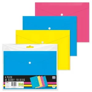4 Assorted Coloured A5 Document Wallets Plastic Carry Folder Office Documents - Picture 1 of 6
