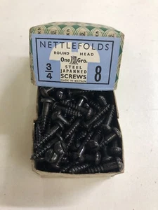 BOX BLACK ROUND SCREWS 3/4" x 8 NETTLEFOLDS GKN JAPANNED SLOTTED full box of 144 - Picture 1 of 24