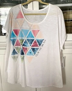 SONOMA Woman PLUS 2X Knit Tee Shirt Top Cap Sleeves Scoop Neck Follow Your Path - Picture 1 of 1