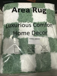 Area Rug for Kitchen, Bedroom, Bathroom Green&White Checkered - Picture 1 of 1