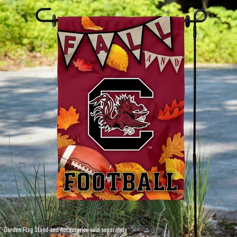 South Carolina Gamecocks Fall Leaves Football Season Garden Flag and Yard Banner Cover